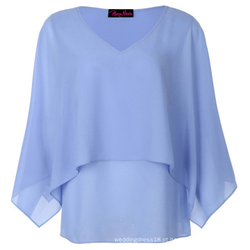 Hanna Nikole Sexy Women&#39;s Plus Size 0X ~ 4X Manga Aberta V-Neck Light Chiffon Chiffon Tops HN0019-1